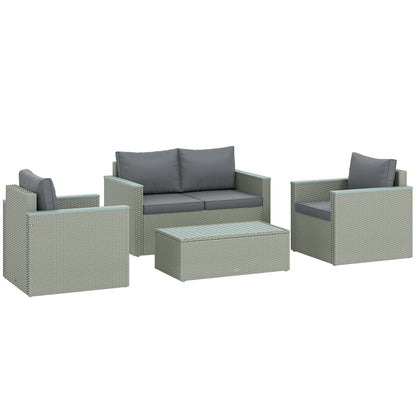4 Piece Rattan Garden Furniture Set with Cushions, Light Grey