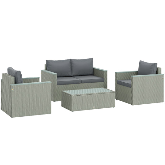 4 Piece Rattan Garden Furniture Set with Cushions, Light Grey