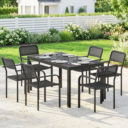 Garden Dining Set with Umbrella Hole for 6 People, Black