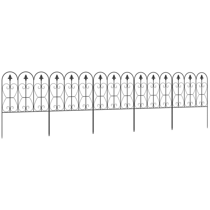 Decorative Garden Fencing, 5PCs Outdoor Picket Fence Panels, Rustproof Metal Wire Landscape Flower Bed Border Edging Animal Barrier, Black