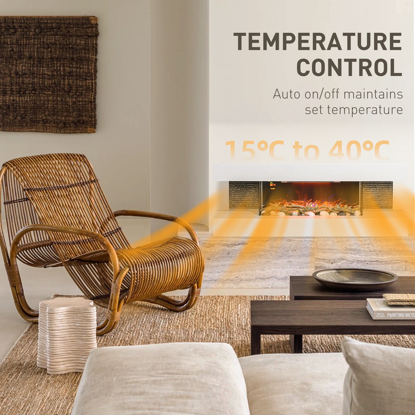 2000W Wall Mounted Electric Fireplace, Freestanding, 2000W, White