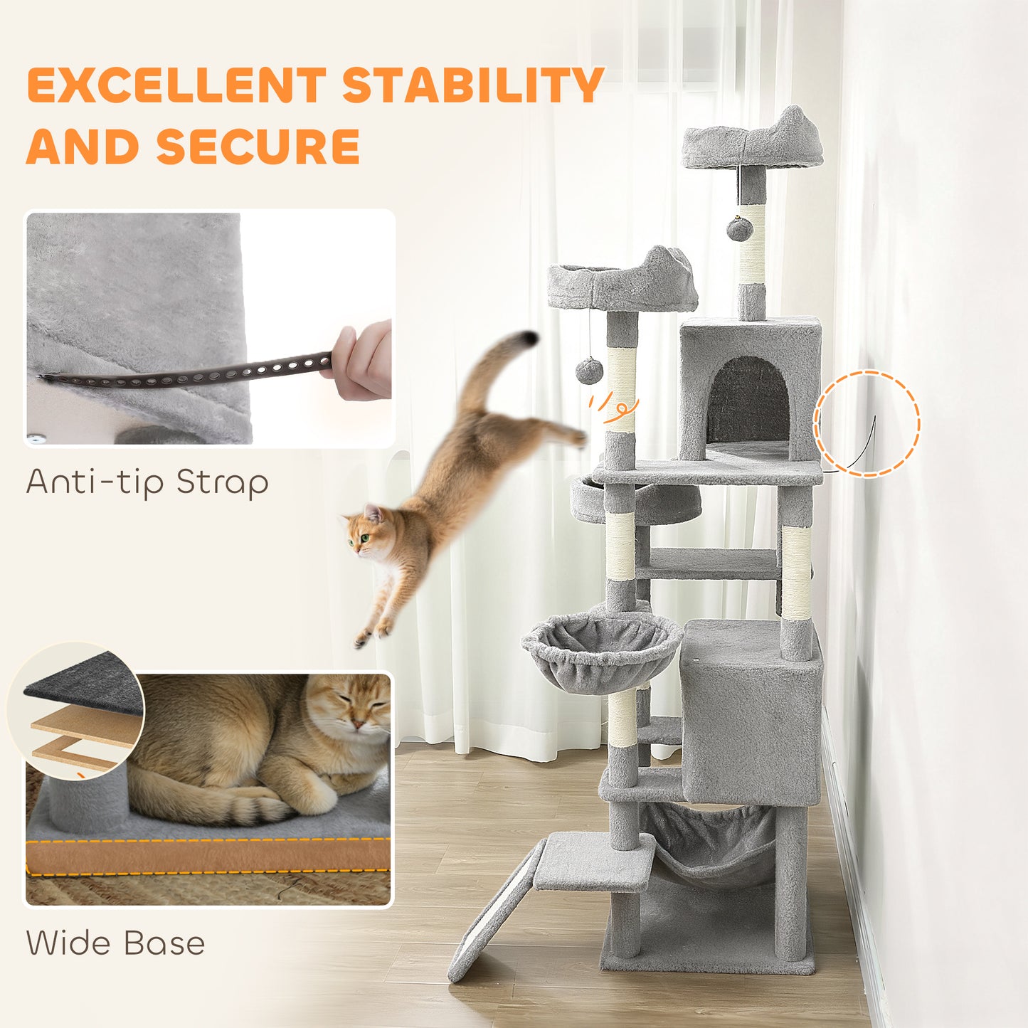 Cat Tree, 192 cm Multi-Level Cat Tower for Indoor Kittens
