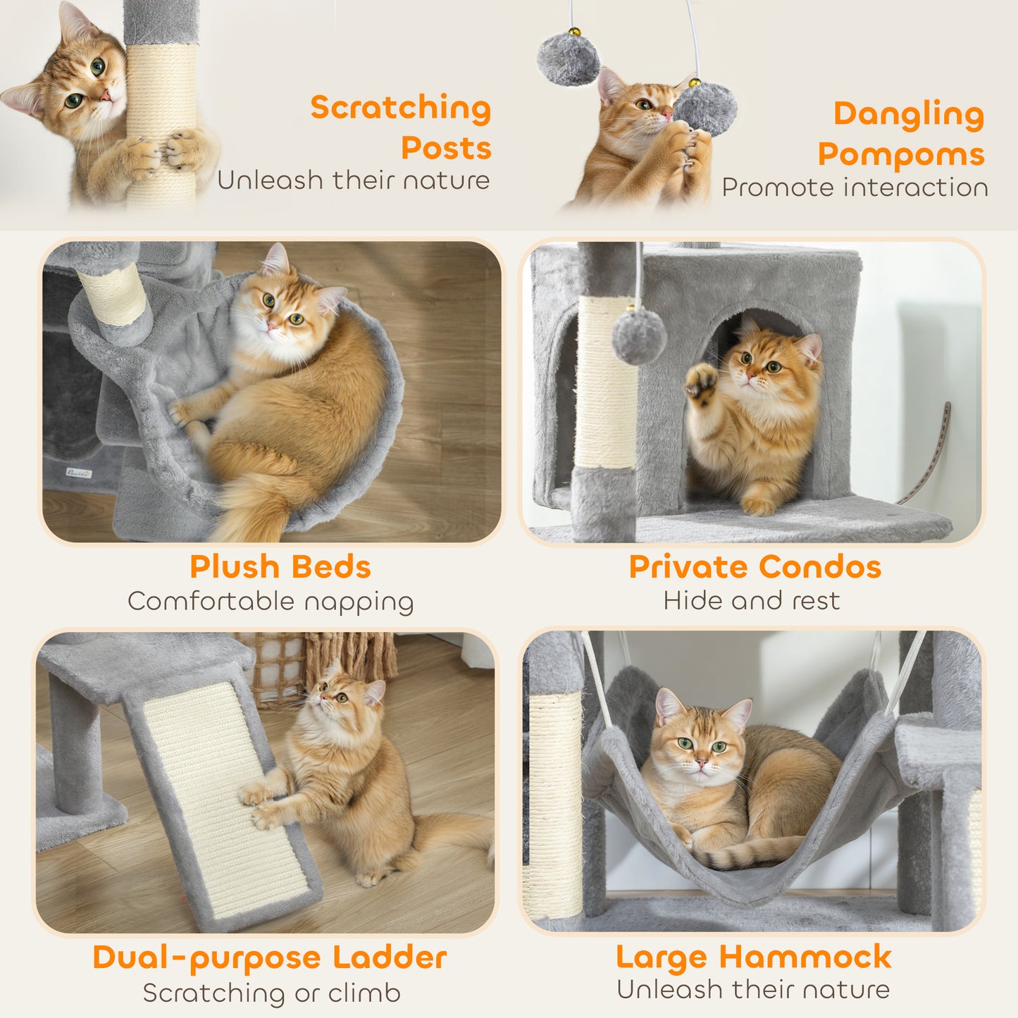 Cat Tree, 192 cm Multi-Level Cat Tower for Indoor Kittens