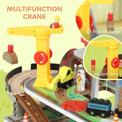 Wooden Train Set, 79 Piece Train Track Mine Themed for 3+ Years