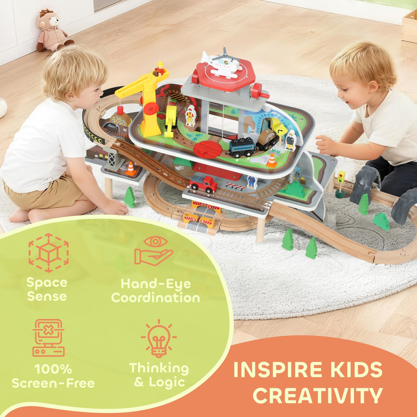 Wooden Train Set, 79 Piece Train Track Mine Themed for 3+ Years