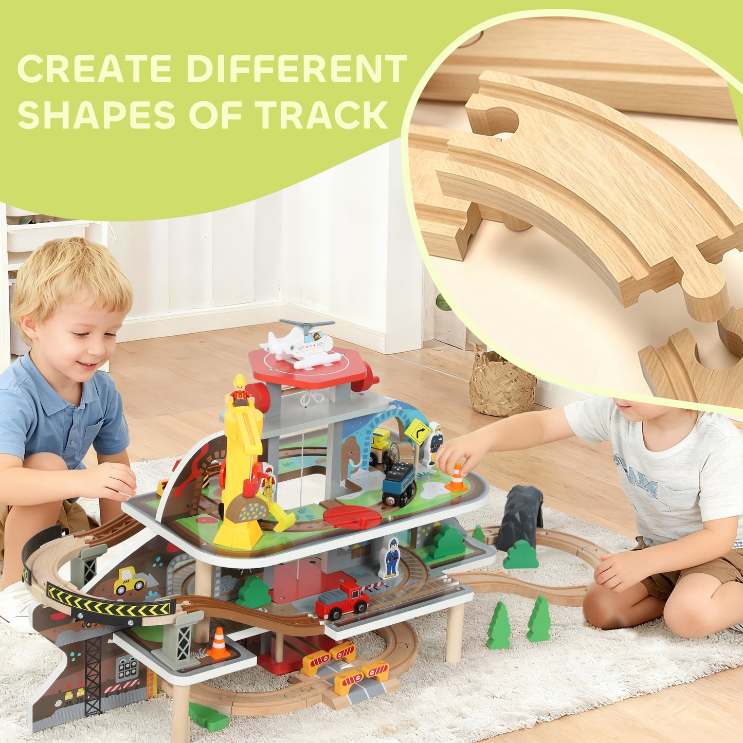 Wooden Train Set, 79 Piece Train Track Mine Themed for 3+ Years