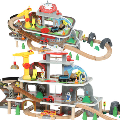 Wooden Train Set, 79 Piece Train Track Mine Themed for 3+ Years