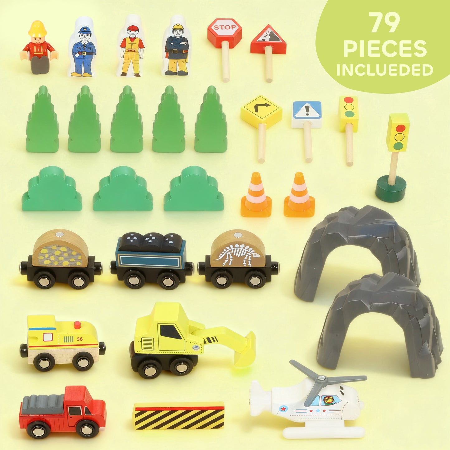 Wooden Train Set, 79 Piece Train Track Mine Themed for 3+ Years