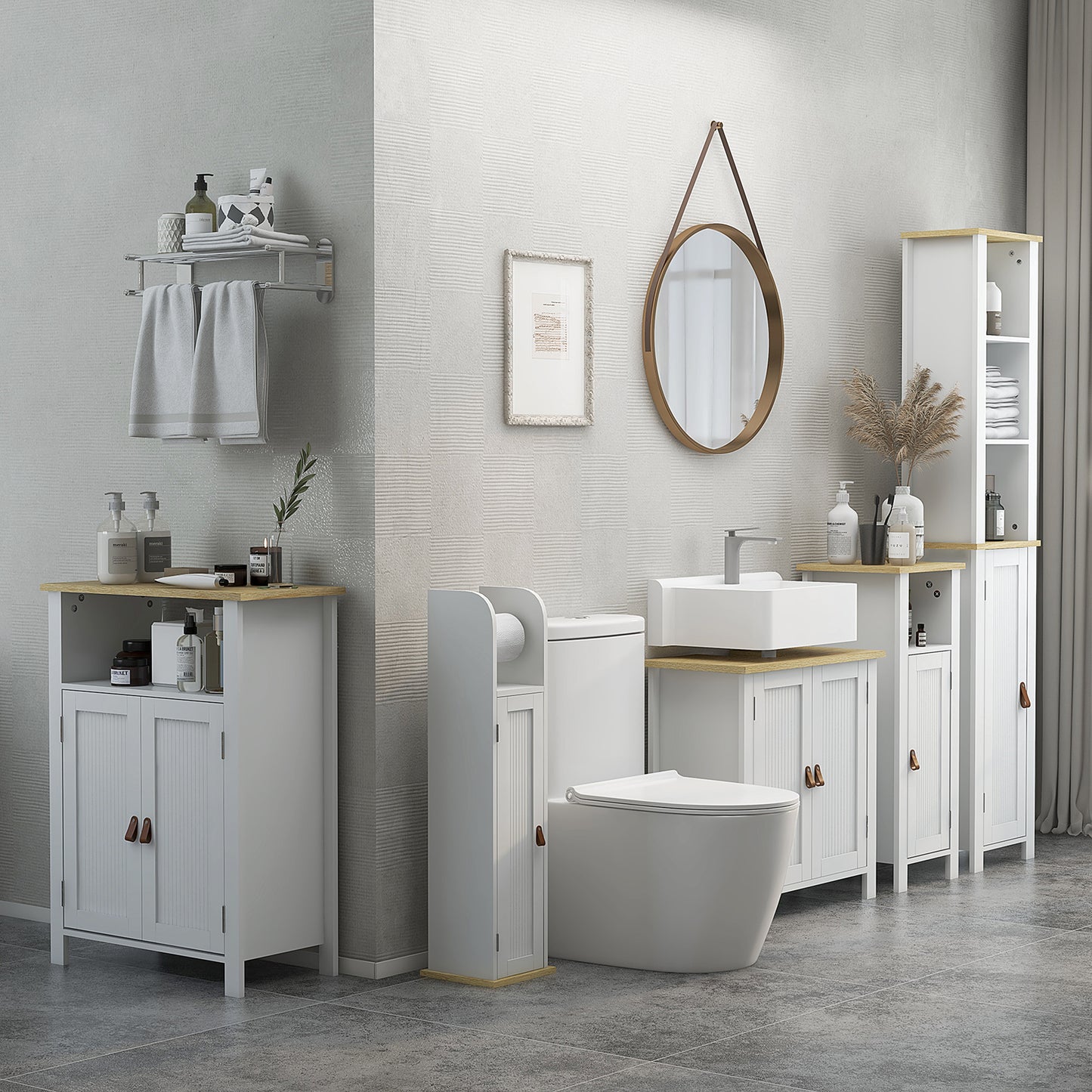 Slim Bathroom Storage Unit with Adjustable Shelf, White