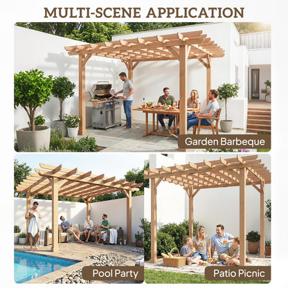 3.6 x 3.6m Graden Pergola Kit, Wooden Grape Trellis, Dark Brown