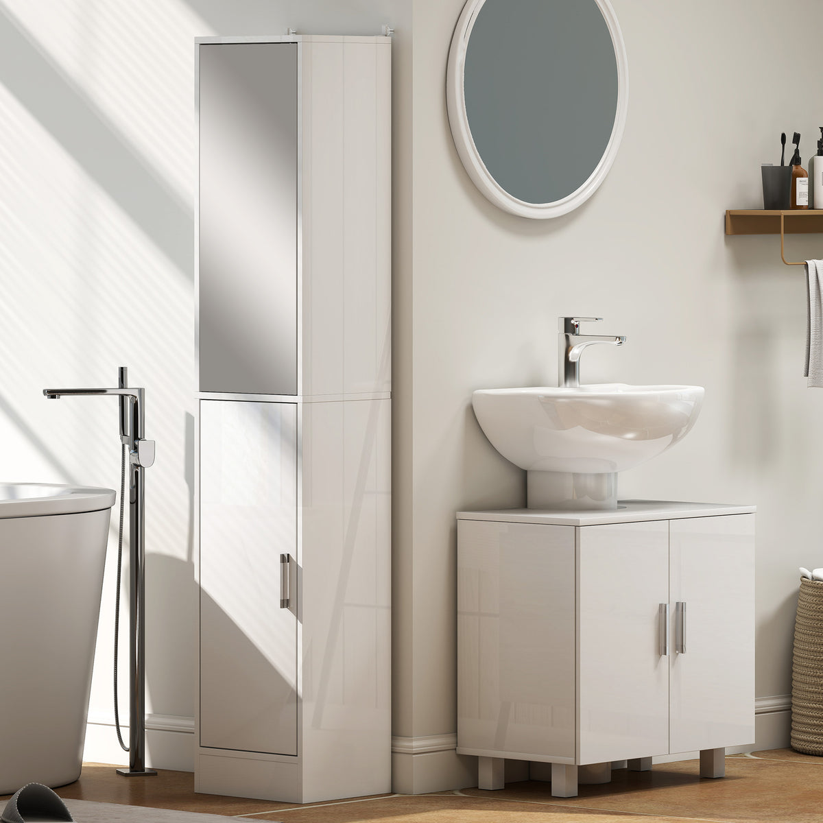 Freestanding Bathroom High Gloss Under Sink Cabinet, White