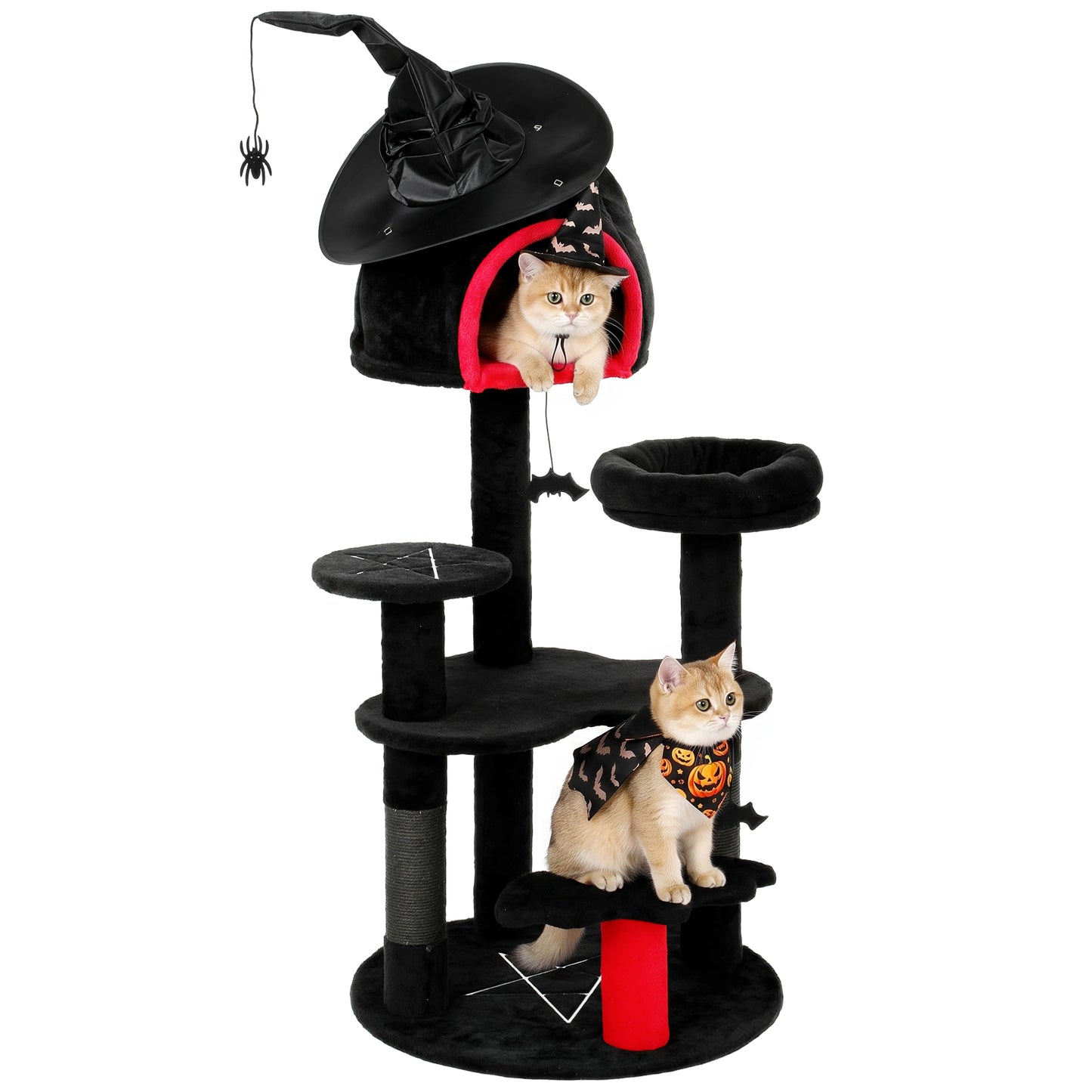 Gothic Cat Tree, 155cm Cat Tower with Sisal Scratching Posts, Black