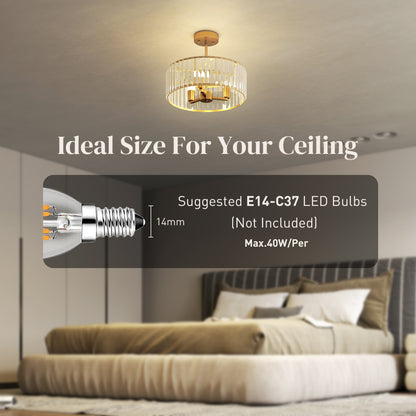Semi Flush Mount Modern Crystal Chandelier Ceiling Light, Gold Tone