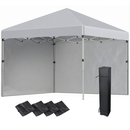 3x3 M Pop Up Gazebo Party Tent, 2 Sidewalls, Weight Bags Light Grey