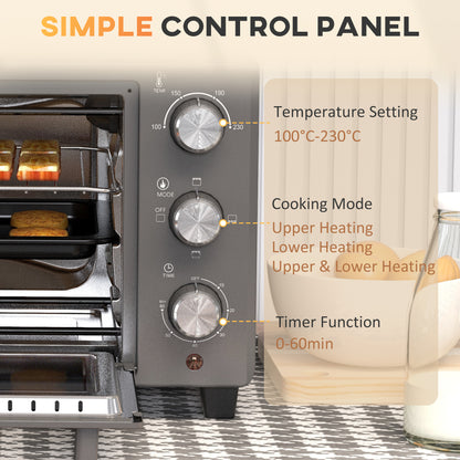 Mini Oven 21L Electric Grill w/ Adjustable Temp Timer 1400W, Grey