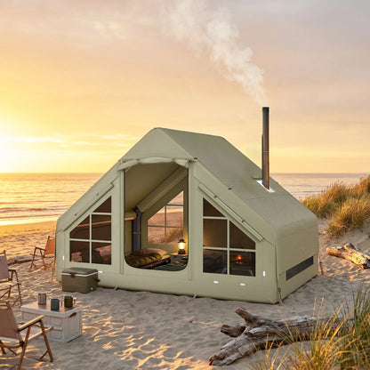 Inflatable Camping Tent with Pump, 2-4 Person Glamping Tent