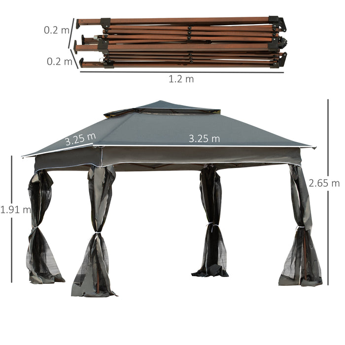 3 x 3(m) Pop Up Gazebo, Double-roof Garden Tent with Netting and Carry Bag, Party Event Shelter for Outdoor Patio, Grey