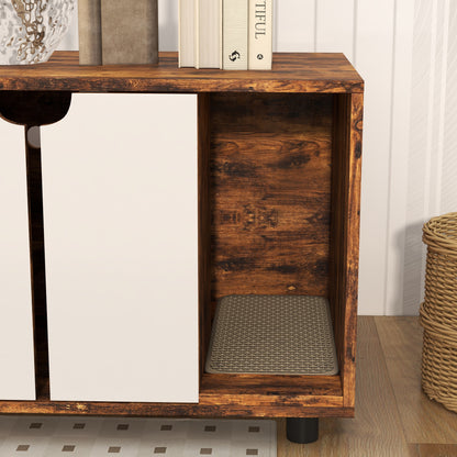 Hidden Cat Litter Box Furniture w/ Sand Drain Pad - Rustic Brown