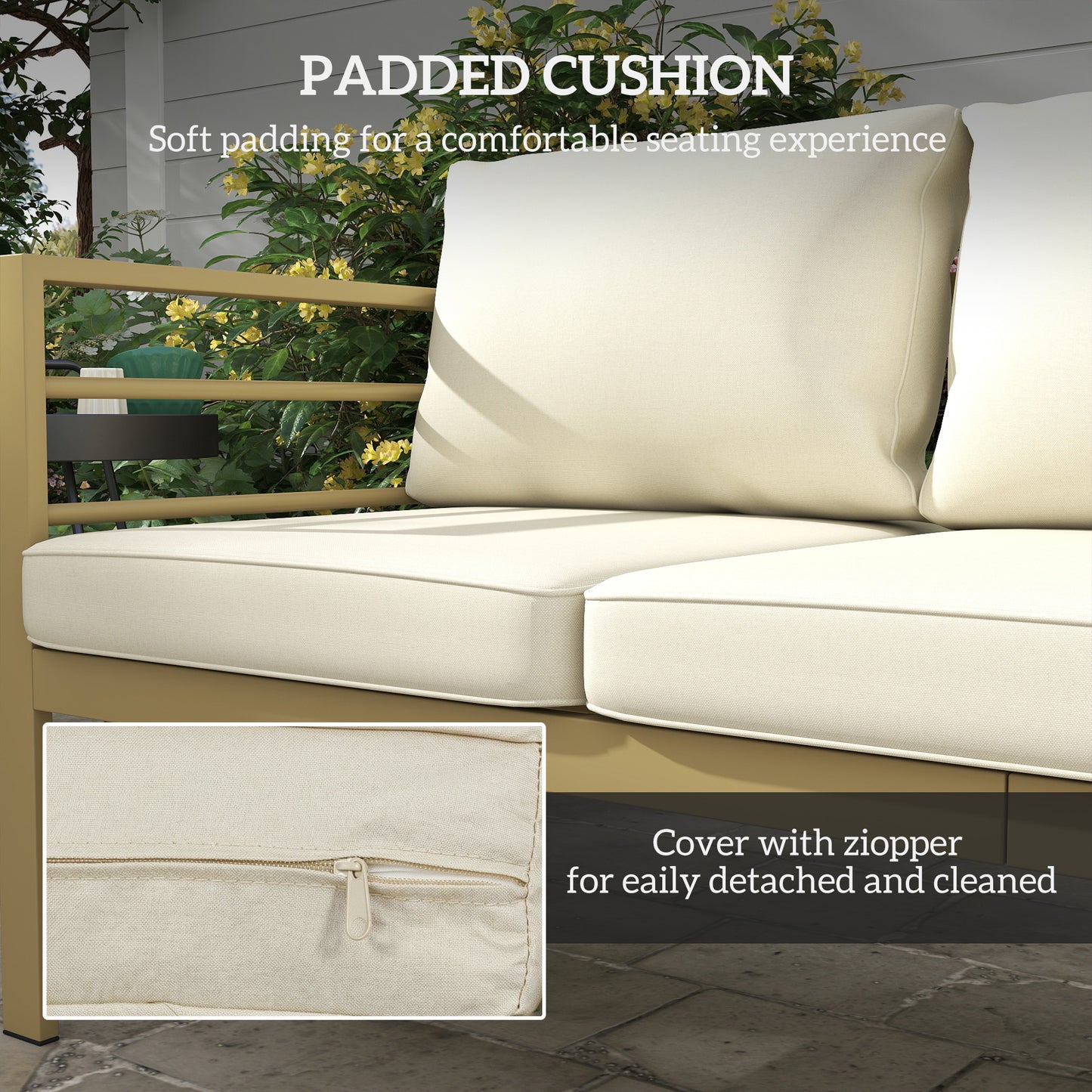 Garden Bench with Cushions, Outdoor Furniture, Cream White