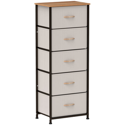 5 Drawer Fabric Chest of Drawers w/ Wooden Top for Hallway Cream