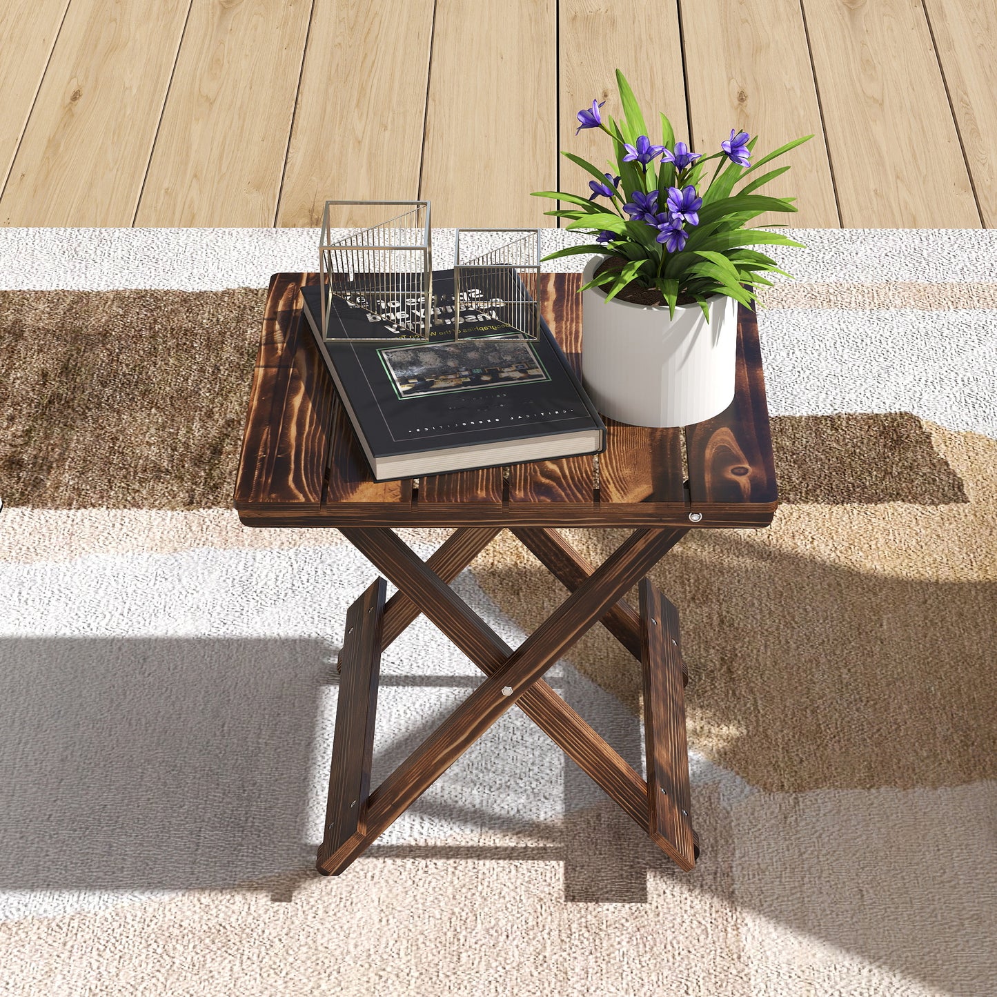 Wooden Folding Garden Table, Folding Side Table, Carbonised Finish