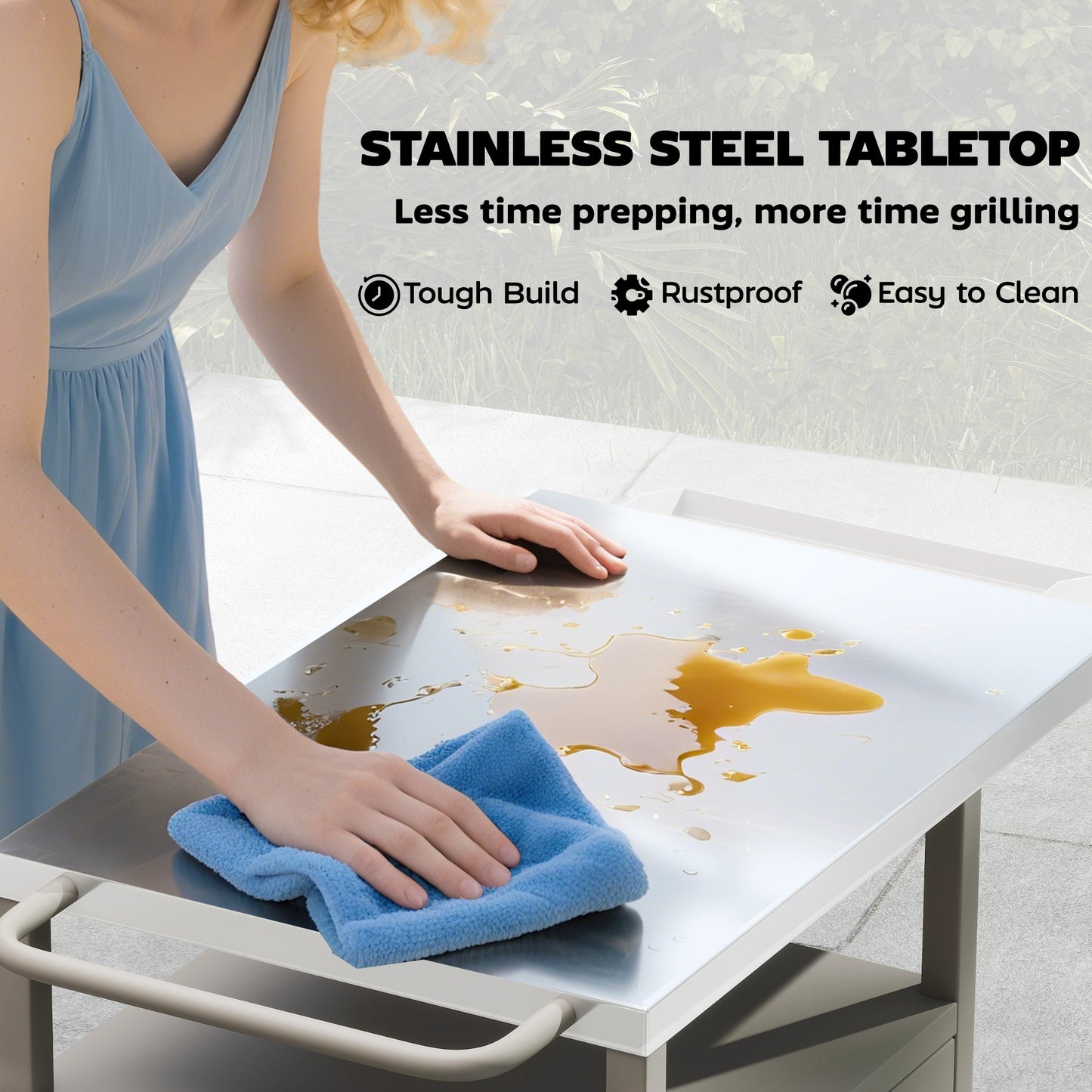 Outdoor Grill Cart with Cabinet, Food Prep Table on Wheels, Brown