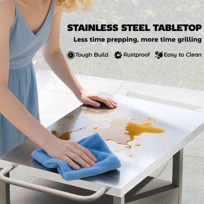 Outdoor Grill Cart with Cabinet, Food Prep Table on Wheels, Brown