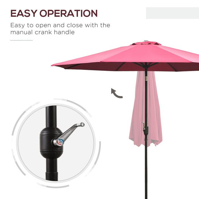 3(m) Tilting Parasol Garden Umbrellas, Outdoor Sun Shade with 8 Ribs, Tilt and Crank Handle for Balcony, Bench, Garden, Wine Red