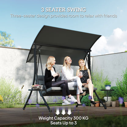 3 Seat Garden Swing Chair Steel w/ Adjustable Canopy and Coffee Tables