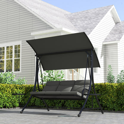 3 Seat Garden Swing Chair Steel w/ Adjustable Canopy and Coffee Tables