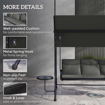 3 Seat Garden Swing Chair Steel w/ Adjustable Canopy and Coffee Tables