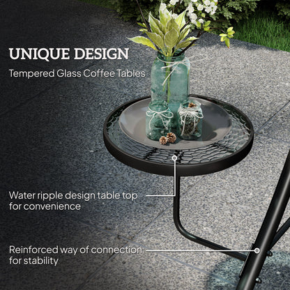 3 Seat Garden Swing Chair Steel w/ Adjustable Canopy and Coffee Tables