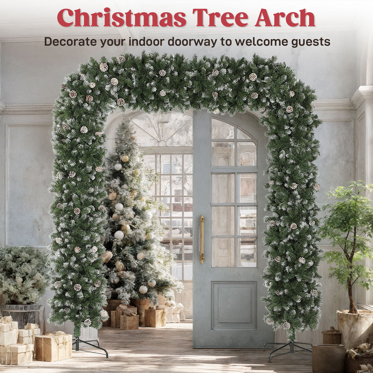 8.2 ft Snow Frosted Christmas Tree Arch, Doorway Decor with 2100 Tips
