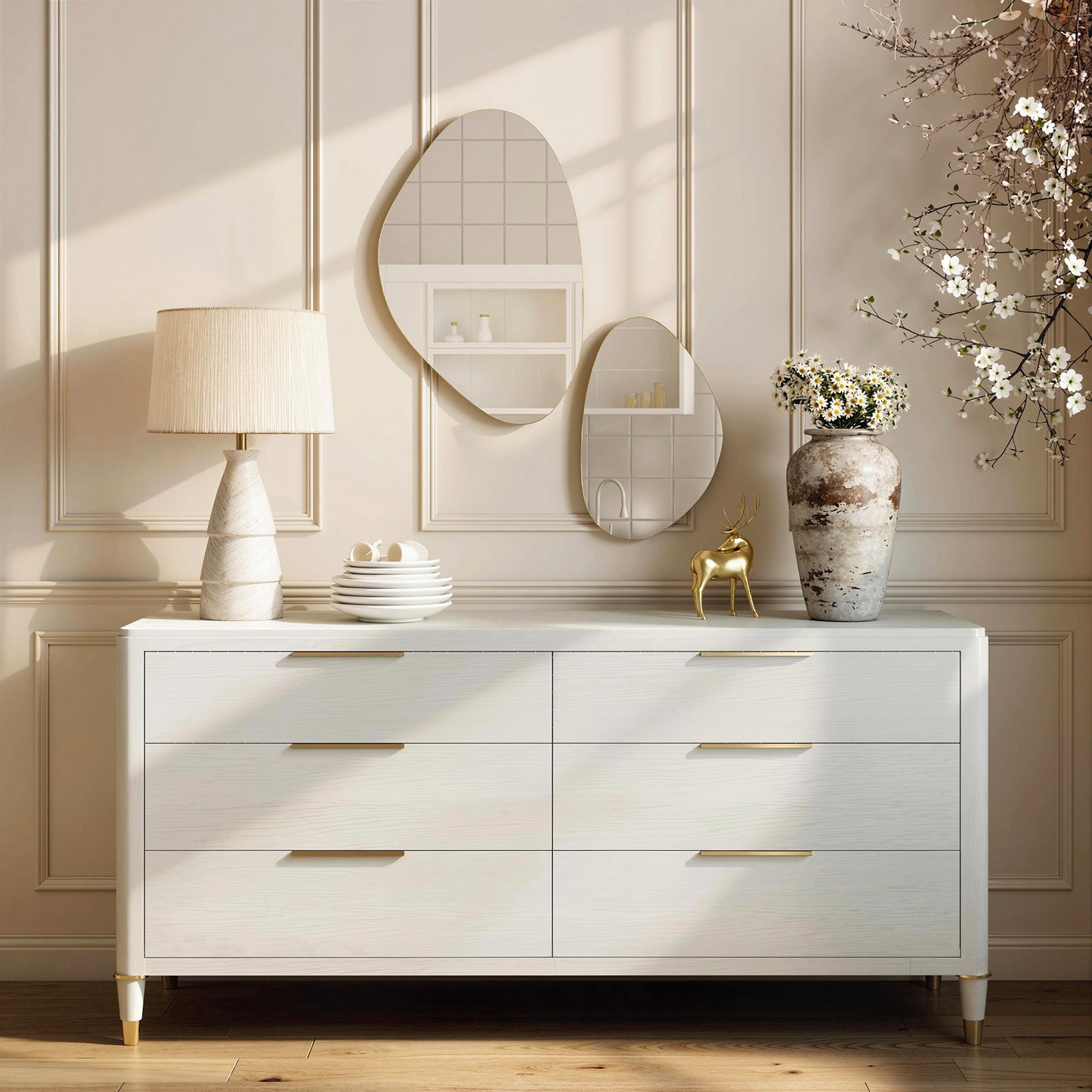 Pebble-Shaped Decorative Mirror, Set of 2 Wall Mirror, Gold Tone