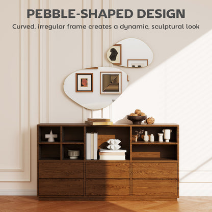 Pebble-Shaped Decorative Mirror, Set of 2 Wall Mirror, Gold Tone