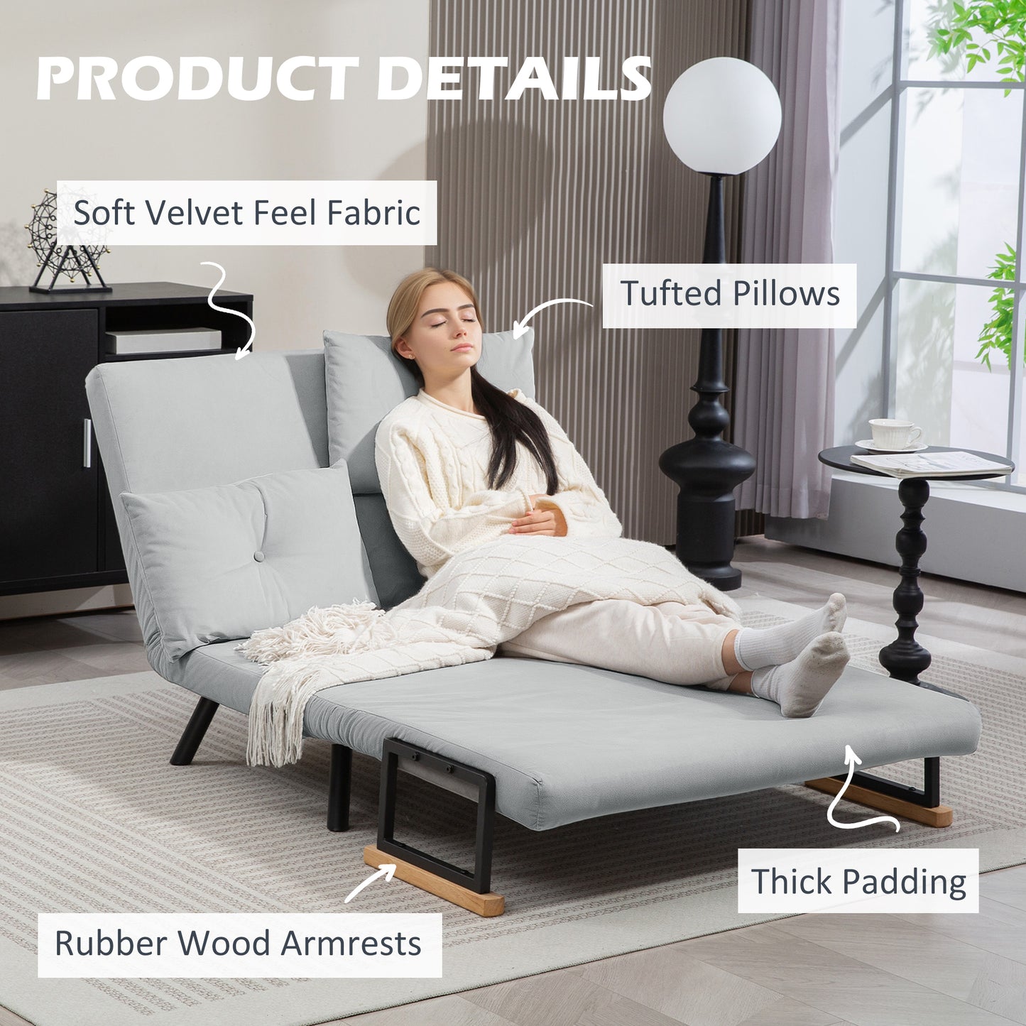 Click Clack 2 Seater Sofa Bed for Living Room, Guest Room, Light Grey