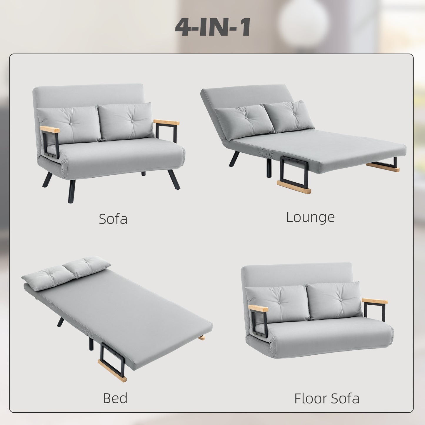 Click Clack 2 Seater Sofa Bed for Living Room, Guest Room, Light Grey