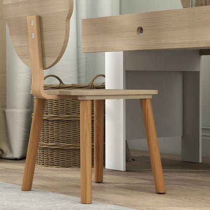 Kids' Desk and Chair Set with Storage Drawer and Bear Backrest - Natural & White