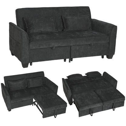 2 Seater Sofa Bed, 4-in-1 Convertible Pull Out Sleeper Sofa, Black