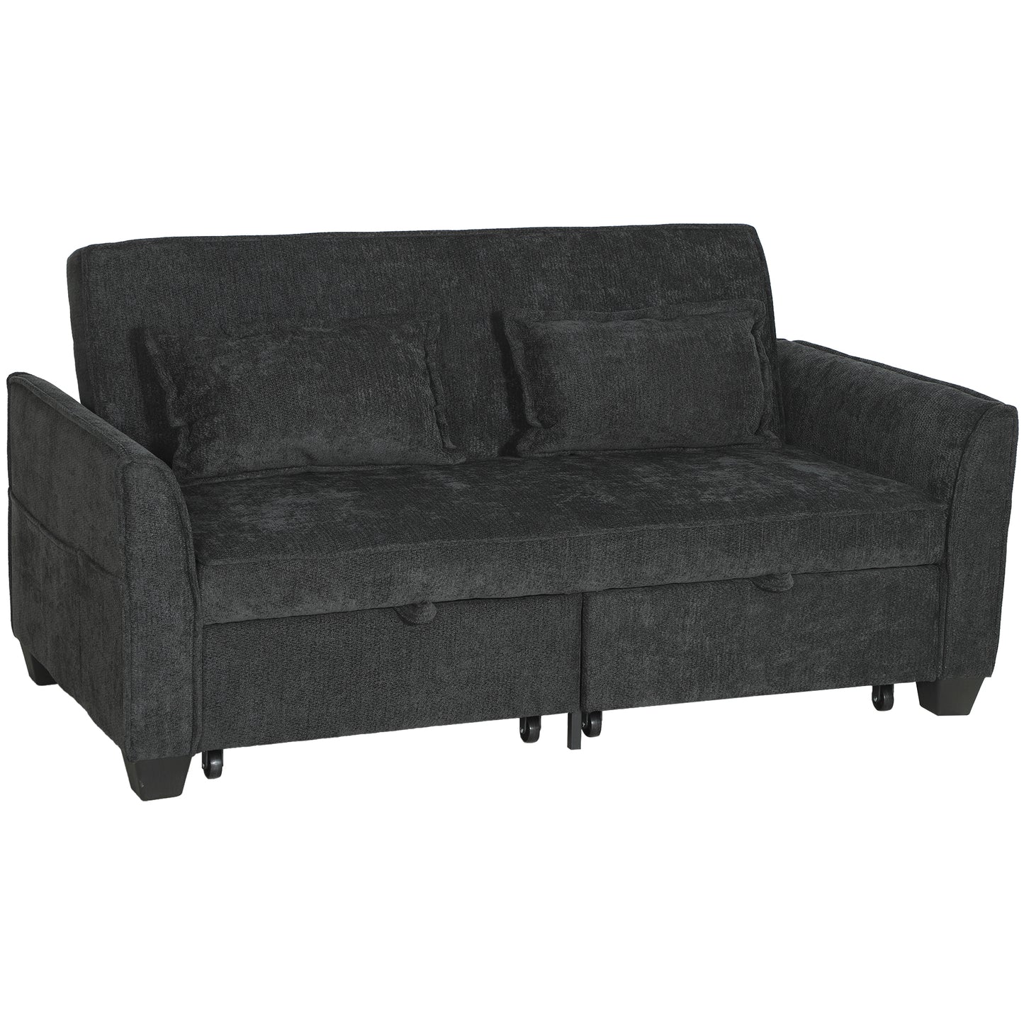 2 Seater Sofa Bed, 4-in-1 Convertible Pull Out Sleeper Sofa, Black