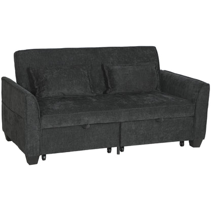 2 Seater Sofa Bed, 4-in-1 Convertible Pull Out Sleeper Sofa, Black