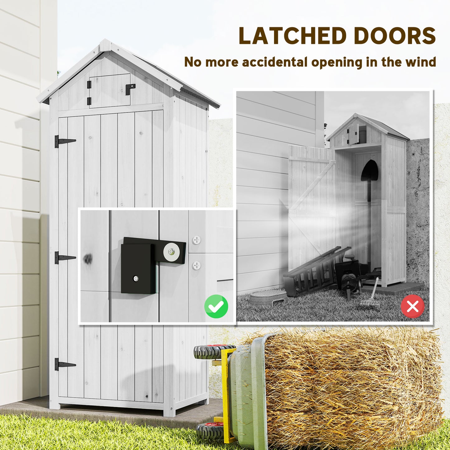 Wooden Garden Storage Shed Tool Storage Box, Light Grey