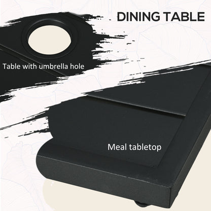 5 Pieces Garden Dining Set with Cushions, Outdoor Table and 4 Stackable Chairs, Metal Top Table with Umbrella Hole, Black