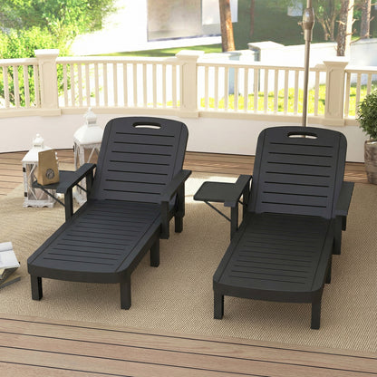 Set of 2 Resin Reclining Sun Loungers for Garden, Black