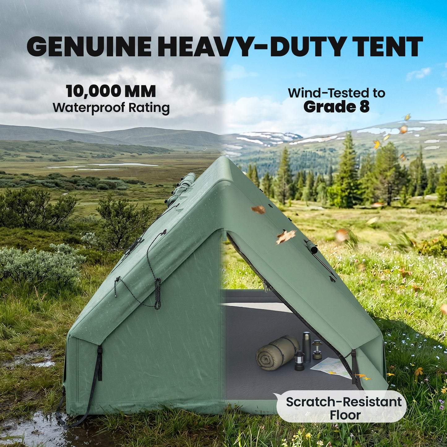 Inflatable Tent, 4 Season Hot Tent 10000mm Waterproof, Green