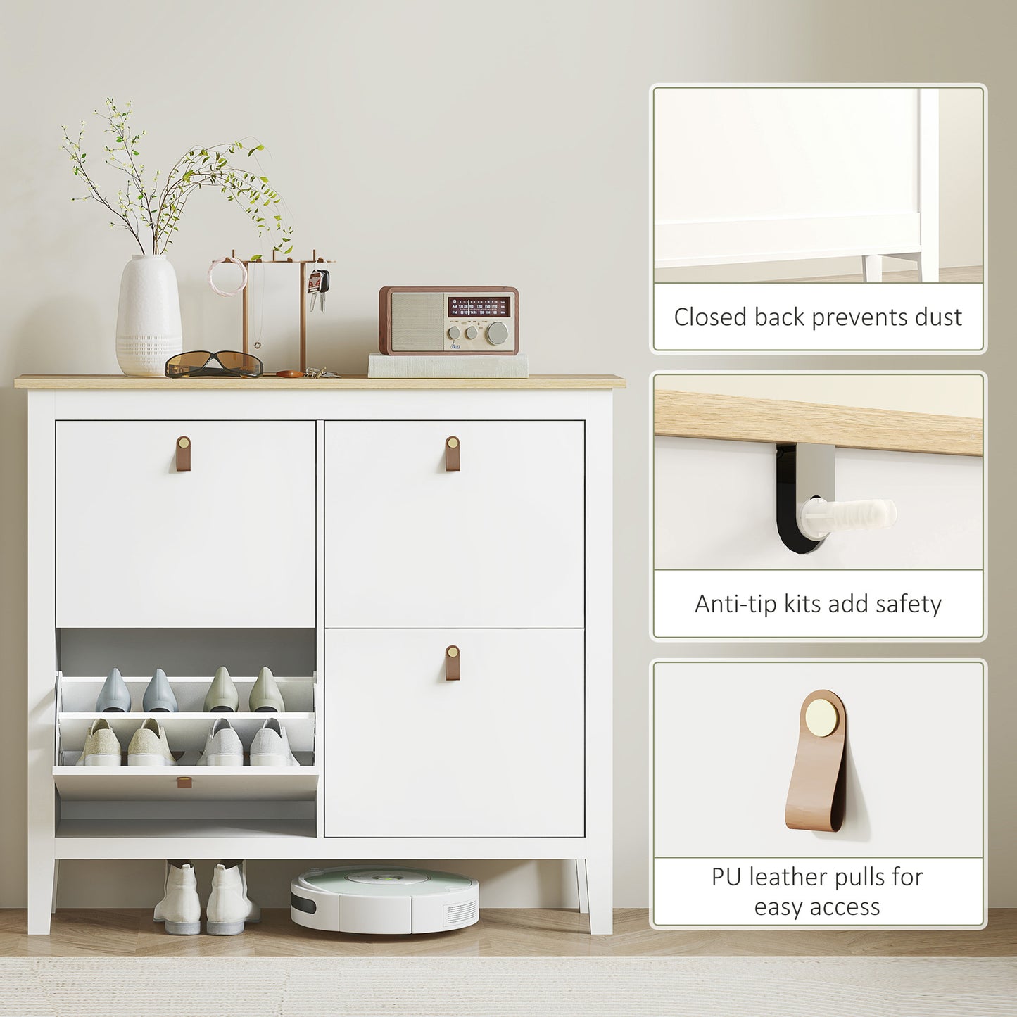 4 Drawer Shoe Cabinet with Flip Doors for Hallway, Entryway, White