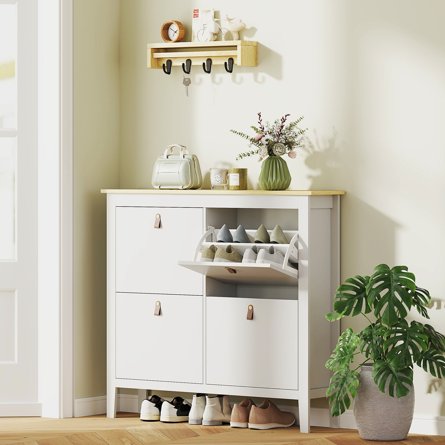 4 Drawer Shoe Cabinet with Flip Doors for Hallway, Entryway, White