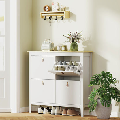 4 Drawer Shoe Cabinet with Flip Doors for Hallway, Entryway, White