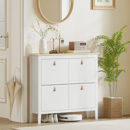 4 Drawer Shoe Cabinet with Flip Doors for Hallway, Entryway, White