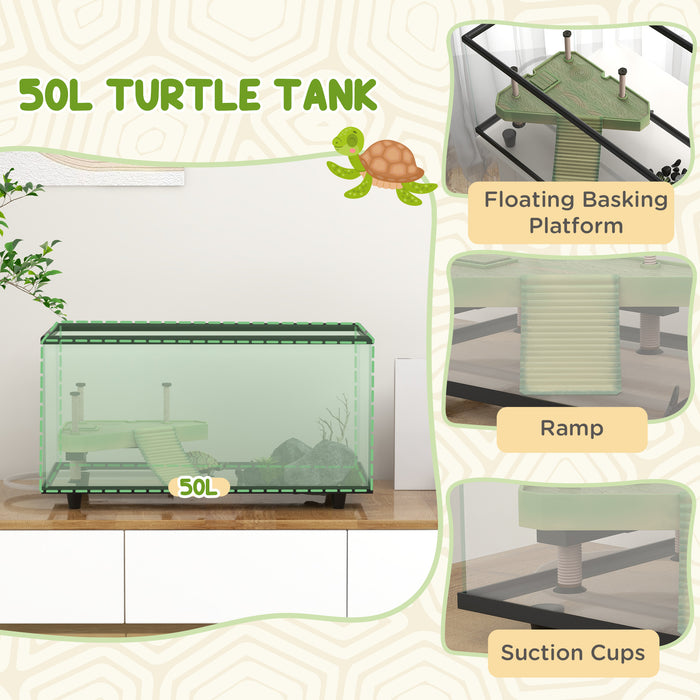 Turtle Tank 50L Glass Turtle Aquarium w/ Easy Drainage, 60 x 30 x 32cm